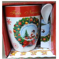 GENERICO - Taza De Navidad Cerámica Con Cucharita - UNIDAD
