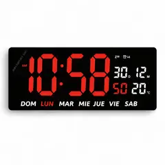 GENERICO - Reloj Digital de Pared LED 36x16cm Alarma Calendario