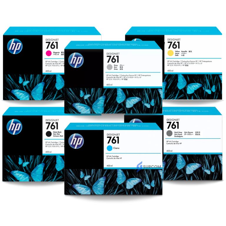 Kit Tinta 761 400ml Yellow Magenta Cyan Dark/Gray Gray Mate Black