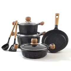 VALESKA - Juego De Olla Roca Volcánica Super 7 + 2 Utensilios Negro