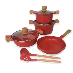 VALESKA - Juego De Olla Roca Volcánica Super 7 + 2 Utensilios Rojo