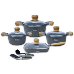 Reyna - Juego de Ollas Siena Plomo Roca Volcánica 10 Piezas Resistentes