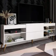 TU MESITA - Mesa de TV Moderna Aurora color Blanco 1 puerta 1 cajón