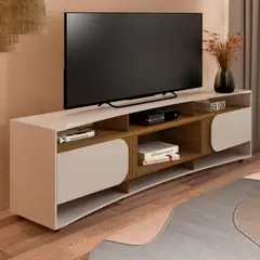TU MESITA - Mesa Moderna de TV Maverik color BlancoMarrón 2 puertas