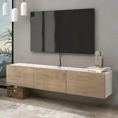 TU MESITA - Mesa de TV Flotante Aquiles color DunaBlanco 3 puertas