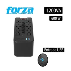 FORZA - ESTABILIZADOR FVR-1222 USB 1200VA/600W 8 TOMAS BLACK