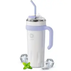 FJBOTTLE - - Botella Mug con cañita Témico acero con tapa de tritán 40oz - Blanco