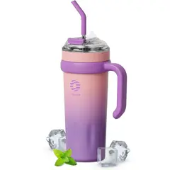 FJBOTTLE - - Botella Mug con cañita Témico acero con tapa de tritán 40oz - Rosa