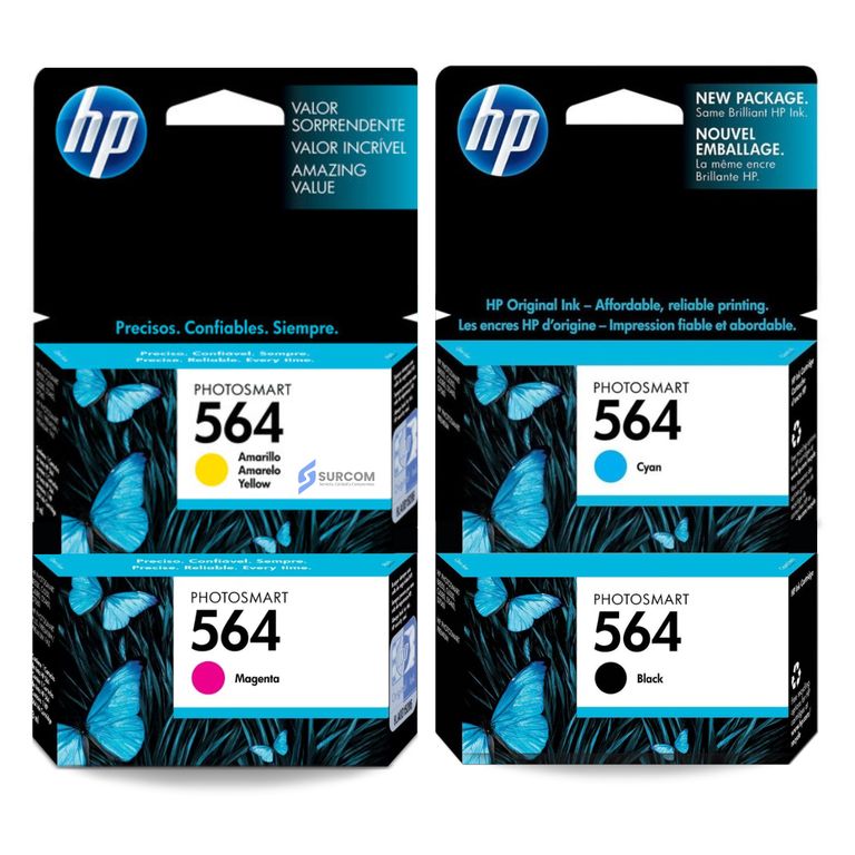 Kit Tinta 564 Cyan, Magenta, Amarillo, Negro