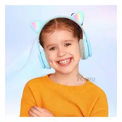 RYBIU IMPORT - Audifonos con Luces Forma de Gato Celeste Y+Papel de Regalo