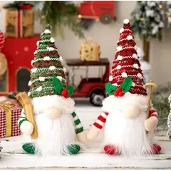 GENERICO - Pareja de Gnomos Muñecos de Navidad Decorativo Rojo y Verde