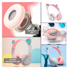 RYBIU IMPORT - Audifonos con Luces Forma de Gato en Plomo Y+Papel de Regalo