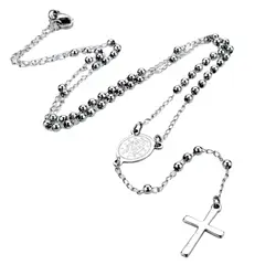 GENERICO - Rosario de Acero Inoxidable Cuentas Plateadas Mujer