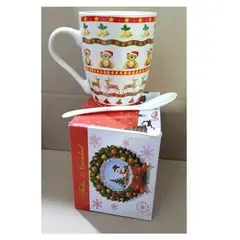 GENERICO - Taza De Navidad Cerámica Con Cucharita - UNIDAD