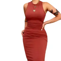 GENERICO - Mujer Vestido Olimpico Acánalado Maxi Col-22 Camel