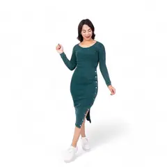 GENERICO - Mujer Vestido Broche Tela Lavada Ml Col-29 Verde