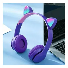 RYBIU IMPORT - Audifonos con Diseño de Gato Color Morado Y+Papel de Regalo