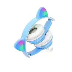 RYBIU IMPORT - Auriculares Felino con Luces Tono Celeste Y+Regalo Stickers