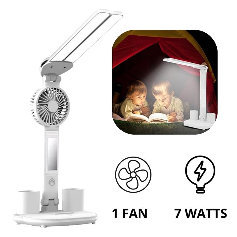 Lampara Ventilador de escritorio Luz Led Espejo de mesa Portalapices