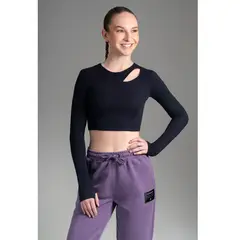 ULTIMATE - Crop Top Deportivo Manga Larga Opening Mujer - Black