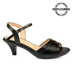 VIALE - Sandalia Dorsay Casual LINDA-2501 Negro Cuero