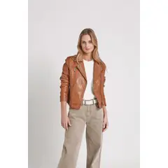 VELEZ - Vélez Casaca Biker Natura Cuero Mujer Semi Ajustada Miel