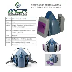 GENERICO - RESPIRADOR DE MEDIA CARA REUTILIZABLE CON 2 FILTROS