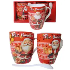 GENERICO - Taza con cucharita navideñas 300ml sublimadas - UNIDAD