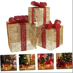 GENERICO - ADORNO SET X3 CAJA DE REGALO CON LUCES LED