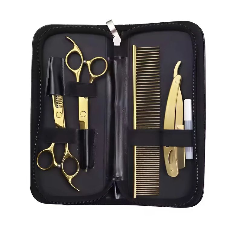 Kit De Peluquería Estuche De Tijeras Y Accesorios Dorado