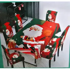 GENERICO - MANTEL NAVIDEÑO ROJO/VERDE + 06 FORROS FUNDA DE SILLA