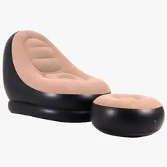 GENERICO - Sofá Inflable con Posapies Oficina Hogar + inflador BEIGE CON NEGRO