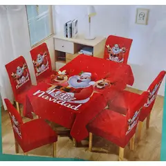 GENERICO - Mantel Navideño + 06 Forros Funda De Silla / NAVIDAD