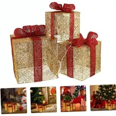 GENERICO - ADORNO SET X3 CAJA DE REGALO CON LUCES LED