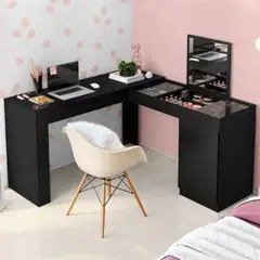 TU MESITA - Escritorio + Tocador en L con espejo Altair color Negro