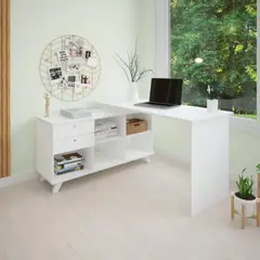 TU MESITA - Escritorio Moderno en L + 2 cajones Alana color Blanco