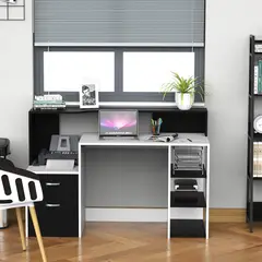 TU MESITA - Escritorio Moderno 2 cajones + repisas Taylor BlancoNegro