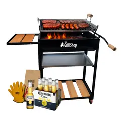 THE GRILL SHOP - Parrilla Mediana Acero Inoxidable + Cerveza + Carbón + Guantes