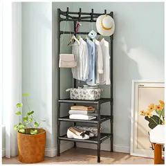 GENERICO - Estante Colgador de Ropa Esquinero con 3 Repisas 190x42x42cm - Negro