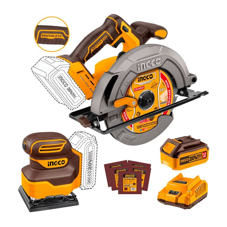 LIJADORA ORBITAL 20V LIJAS + SIERRA CIRCULAR 20V + BATERIA 40AH