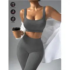 GENERICO - Conjunto deportivo Rib Top y Legging Set para el gym yoga