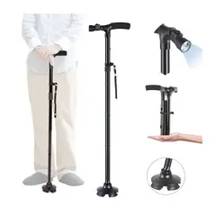 GENERICO - BASTÓN METAL PLEGABLE LUZ LED 4 SOPORTES ANTIDELIZANTES