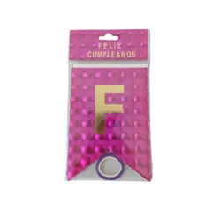 GENERICO - Banderín Feliz Cumpleaños - Fucsia + pack de velas