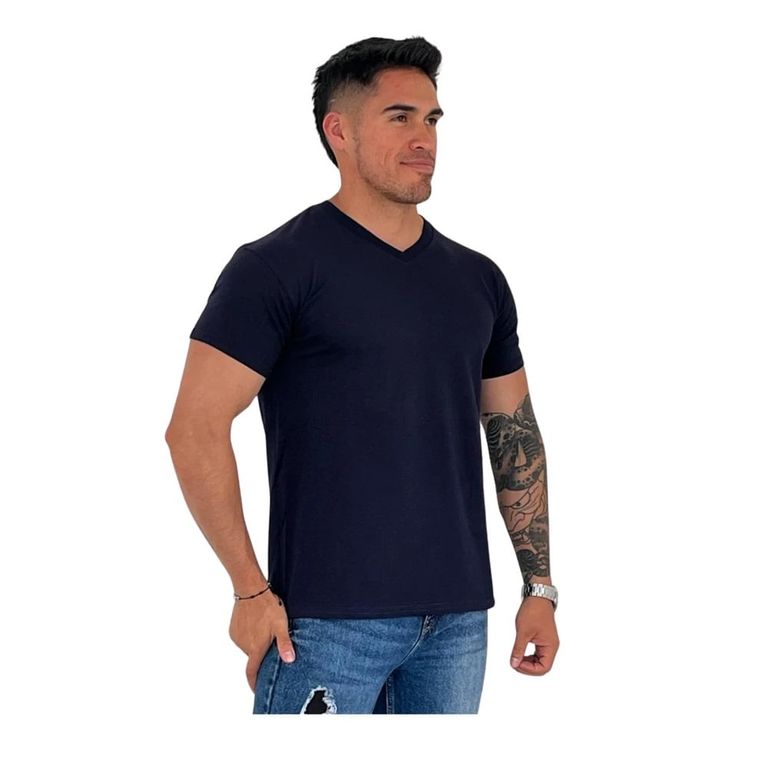 Polo Básico para Hombre cuello en V Azul Marino