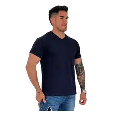 OTTOWARE - Polo Básico para Hombre cuello en V Azul Marino