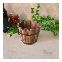 RYBIU IMPORT - Macetero de Madera Modelo Barril de Marron Y+Papel de Regalo