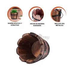 RYBIU IMPORT - Maceta Elegante de Madera 12cm Marron Y+Envoltorio de Regalo