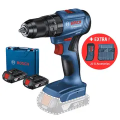 BOSCH - Taladro Percutor 18V GSB 185-LI, 2 Baterías, 23 accesorios