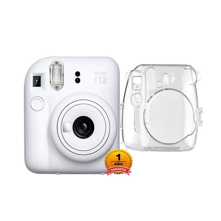 Camara Instax Mini 12 Blanco Arcilla+Estuche Transparente