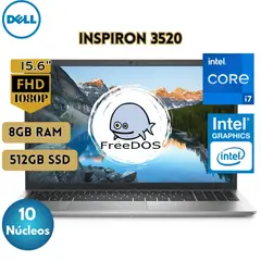 DELL - Laptop Inspiron 3520 15.6" FHD Intel Core i7 12va 8GB 512GB SSD FREEDOS